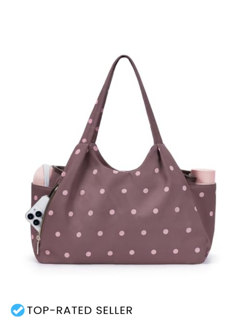 Y2K Preppy Polka Dot Tote Bag Large Cotton Shoulder Bag with 9 Pockets